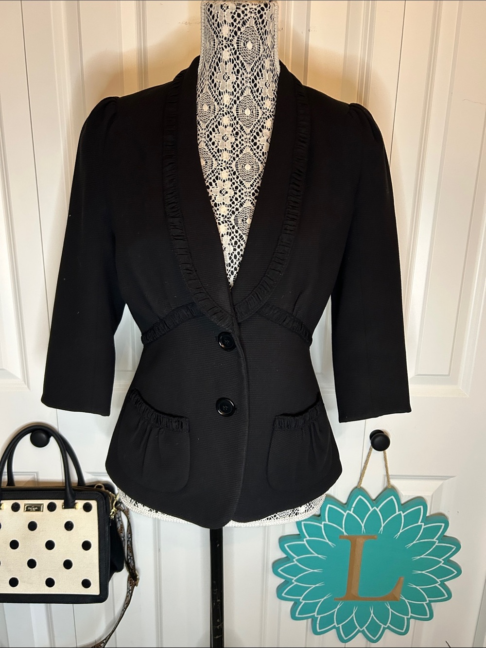 Max Edition Chic Ruffle-Trim Knit Blazer Size XS